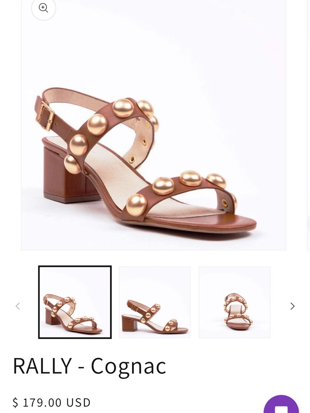 CECILIA NEW YORK Cognac Block Heel Sandal with Gold Studs